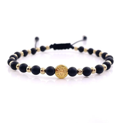 Lucky Evil Eye Natural Stone Beaded Adjustable Bracelet for Women (Black Onix)