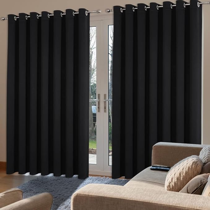 Joydeco Blackout Room Divider Curtains for Sliding Glass Doors 84 Inches Long 1 Panel, Extra Wide Sliding Door Curtains for Doorway Patio Bedroom Living Room (Black, 100Wx84L)