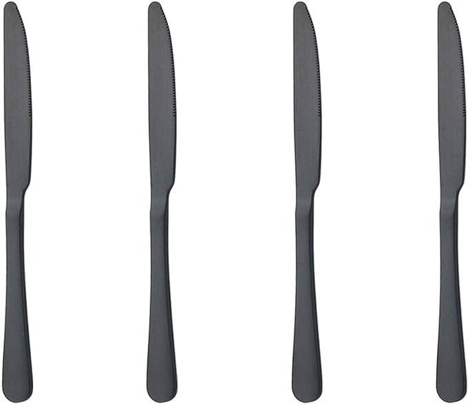 Matte Black Dinner Knife, Uniturcky Stainless Steel Satin Finish 9.05-inch Dinner Table Knife Set, Service For 4, Dishwasher Safe