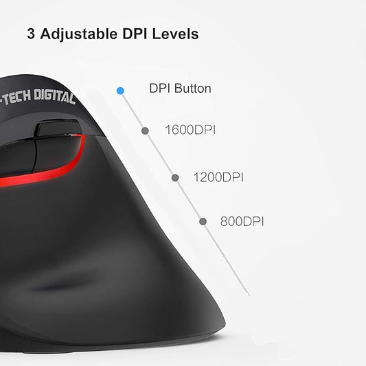 J-Tech Digital Wireless Ergonomic Vertical Mouse for Small Hands with USB Nano Transceiver, AA Battery, 3 DPI, Compatible with Mac and PC, Black V628M-2.4G