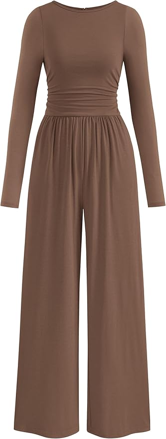 PRETTYGARDEN One Piece Jumpsuits for Women Dressy Casual Long Sleeve Crewneck Wide Leg Rompers Jumpers Vacation Outfits 2025