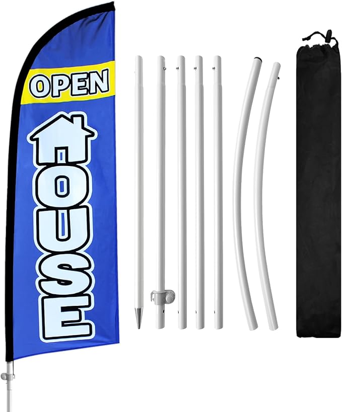 8FT Open House Flag With Pole Kit, Signs for Real Estate, Ground Stake for Outdoor Supplies