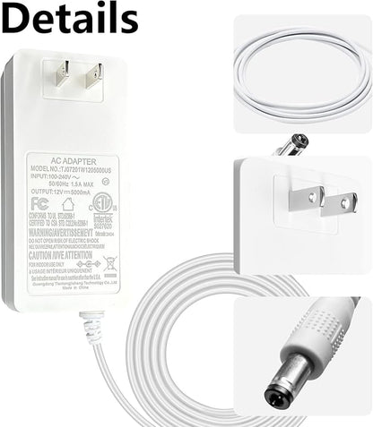 12V Power Supply Adapter, 5A 60W Wall Plug Switching Transformer, AC 100-240V Converter to DC 12 Volt White LED Driver Adaptor with 5.5x2.12.5mm Connector for led Strip Light (ETL Certificated)