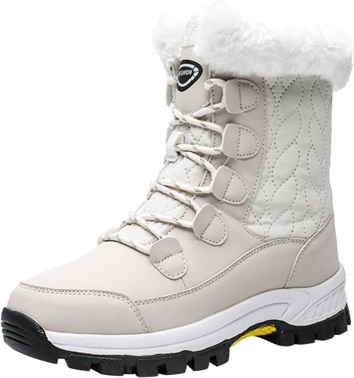 SACFOF Womens Snow Boots Winter Waterproof Warm Fur Lined Mid Calf Booties Lace Up Outdoor Anti-Slip Ankle Boots Walking Winter Shoes