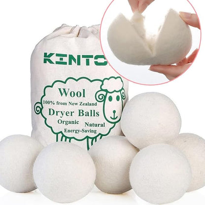 100% Wool Dryer Balls - Natural Fabric Softener, Reusable, Reduces Drying Time, Chemical-Free, Eco-Friendly, Perfect for Baby Clothes, Set of 6 XL Balls
