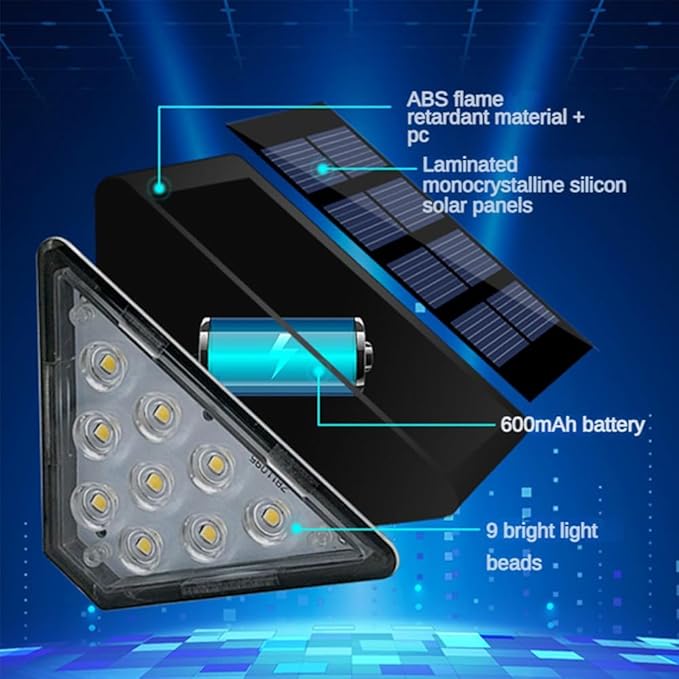 Solar Step Lights, Stair Fence Triangle Lights IP67 Outdoor Waterproof LED Deck Light for Garden Yard Patio, Porch, Front Door, Outside, Pathway, Warm White 4 Pack