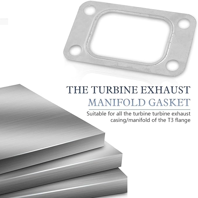 2 PCS Car T3 Turbine Flange Gasket, 4.2" X 2.5" 4-Hole Stainless Metal Turb Washer, Automotive Replacement Turbocharger Gaskets, Universal for T3 T34 T35 T38 GT35 GT35R Cars (Silver)