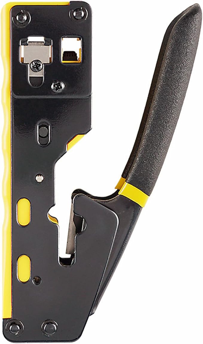 [6088 Pass Through Crimper] for RJ45 Pass-thru and RJ45 RJ12 RJ11 8P 6P Regular Network Connectors Crimp Strip Cut CAT5 CAT6 CAT7 Unshielded and Shielded Cables (Built-in Pass Thru Blade)