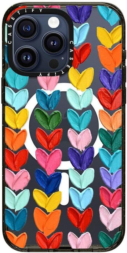 CASETiFY Impact Case for iPhone 15 Pro Max [4X Military Grade Drop Tested / 8.2ft Drop Protection/Compatible with Magsafe] - Cute Prints - Clear Polka Daub Hearts - Clear Black