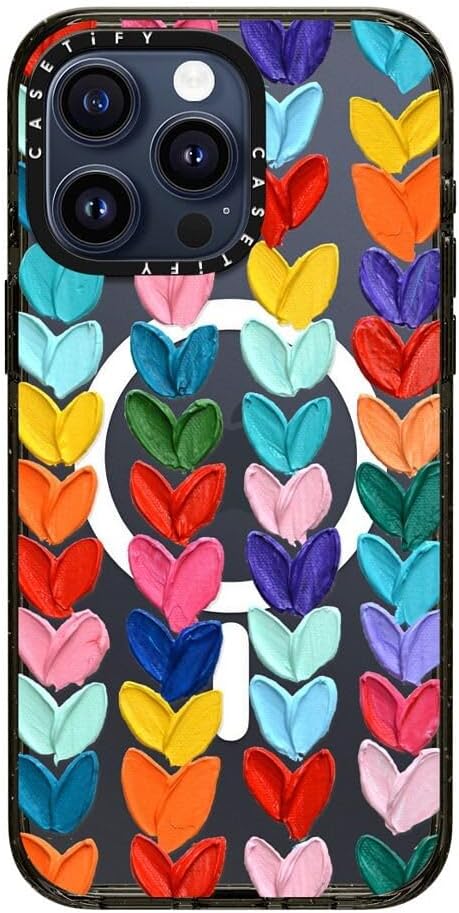 CASETiFY Impact Case for iPhone 15 Pro Max [4X Military Grade Drop Tested / 8.2ft Drop Protection/Compatible with Magsafe] - Cute Prints - Clear Polka Daub Hearts - Clear Black