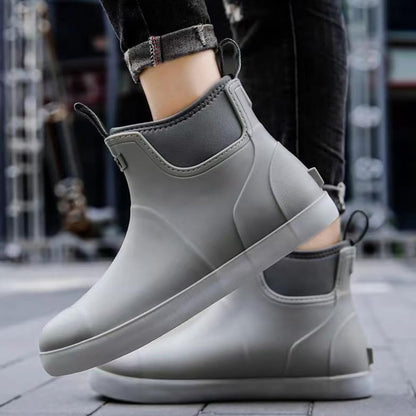 Men's Deck Fishing Boots Waterproof Rain Boots,Green Ankle Booties Slip On,Rubber Footwear For Gardening Fishing Boating Camping Sailing