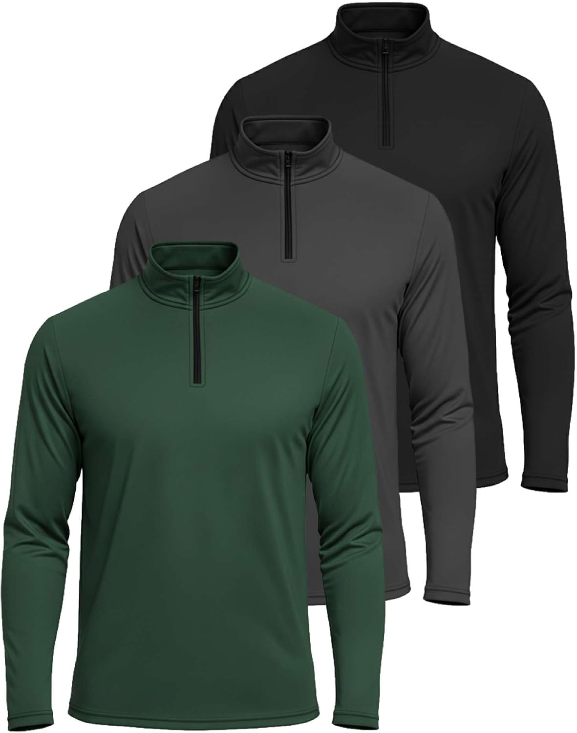 Medium , Real Essentials 3 Pack: Men's Dry-Fit Active Quarter Zip Long Sleeve Athletic Performance Pullover (Available in Big & Tall)