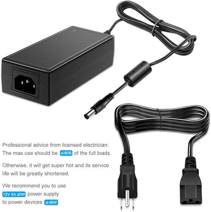 SHNITPWR 12V 5A 60W Power Supply Adapter AC DC Converter 100V240V to 12 Volt 5 Amp Transformer 5.5x2.5mm Plug for 5050 3528 LED Strip Light 3D Printer LED Driver CCTV Security System LCD Monitor