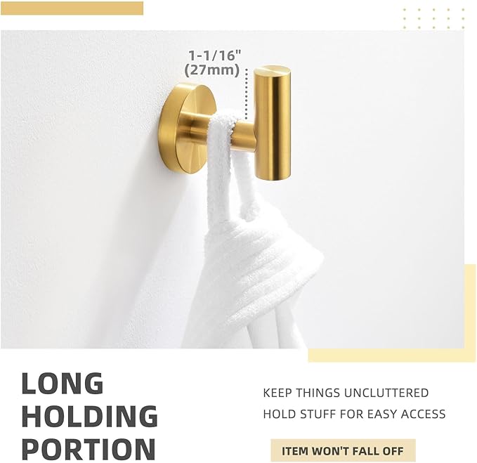 Angle Simple Bathroom Towel Hook, SUS304 Stainless Steel Bath Towel Holder, Robe Hook for Wall, Brushed Gold