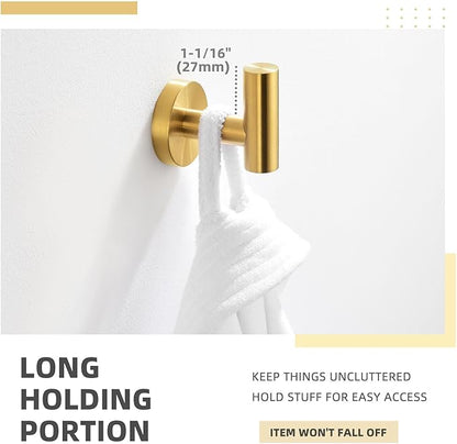 Angle Simple Bathroom Towel Hook, SUS304 Stainless Steel Bath Towel Holder, Robe Hook for Wall, Brushed Gold