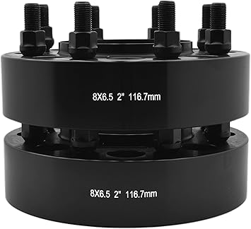 2 Inch Black 8x6.5 To 8x6.5 "FULL HUB CENTRIC" Rear Wheel Spacers Adapters 14x1.5 Compatible with Chevy GMC 1999-2010 8 lug 1500HD 2500HD Forged Aluminum