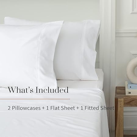 Everspread Bed Linen Set, (4 Piece Sheet Set), King Size, White. Ultra-Soft  Breathable. Luxury Bedding. Deep Pockets - Fits Mattresses up to 16 inches. Wrinkle  Fade Resistant