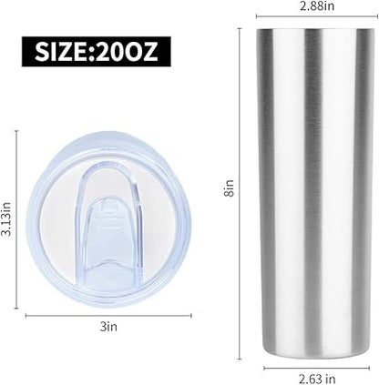 HASLE OUTFITTERS 20 oz Skinny Tumbler, Stainless Steel Insulated Slim Tumbler with Lid, Reusable Double Wall Travel Coffee Mug, Durable Powder Coated Travel Water Cup(Stainless Steel, 1)