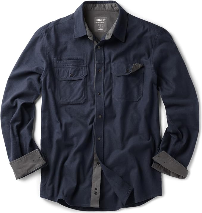 CQR Men's All Cotton Flannel Shirt, Long Sleeve Casual Button Down Plaid Shirt, Brushed Soft Outdoor Tactical Work Shirts