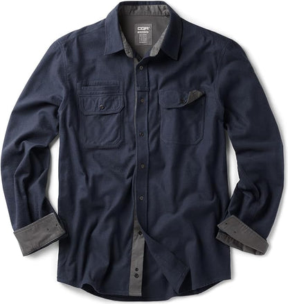 CQR Men's All Cotton Flannel Shirt, Long Sleeve Casual Button Down Plaid Shirt, Brushed Soft Outdoor Tactical Work Shirts