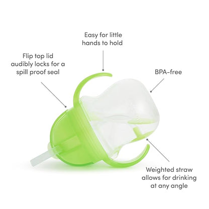 Munchkin Any Angle Sippy Cup for Toddlers, Spill Proof Weighted Straw Cup with Transition Handles for Babies 6 Months and Up, 7 Ounce, Green