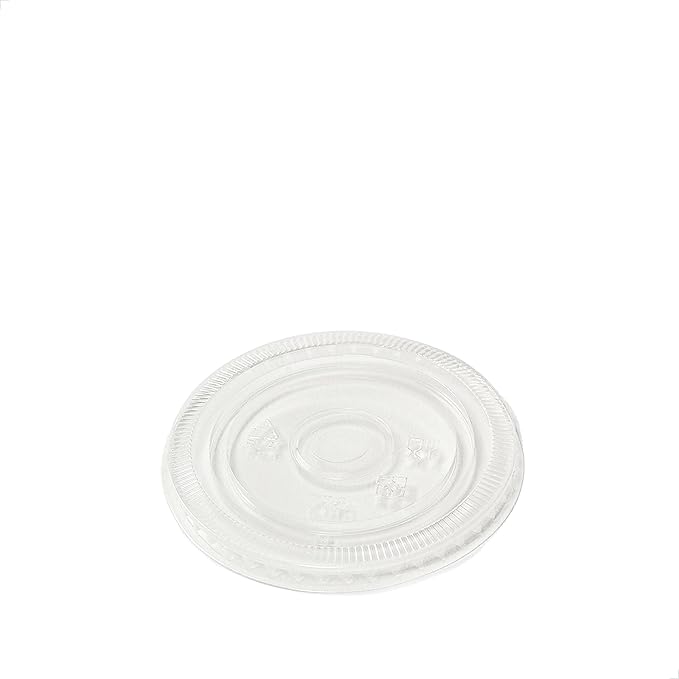 TOSSWARE NATURAL Flat Lid With Straw Slot Set of 50 - Plant Based 96mm Lids for Cold Cups - Plastic Alternative Straw Lids - Clear Flat Lids - Fits 10, 12, 16, 20  24oz Cups