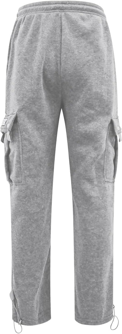 Men's Heavyweight Cargo Fleece Sweatpants Athletic Running Fashion Trousers Drawstring Loose Fit Joggers with Pockets