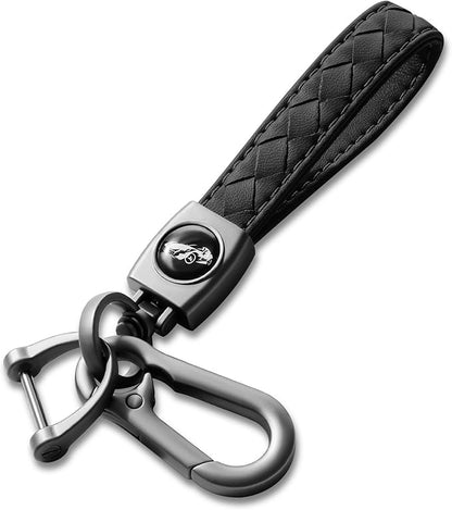 Carabiner Keychain, Universal Heavy Duty Woven Handmade Leather Key Chain, Car Fob Key Keychains with 360 Degree Rotatable Snap Swivel and Anti-Lost D-Ring for Men and Women, Gunmetal - Pink