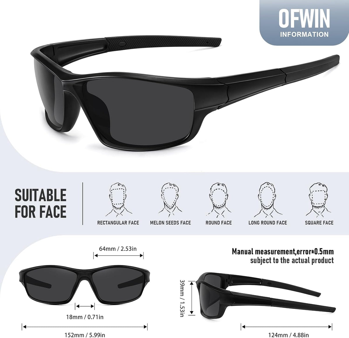 Polarized Sports Sunglasses for Men Women Driving Cycling Fishing Wrap Around Sun Glasses UV400 Protection
