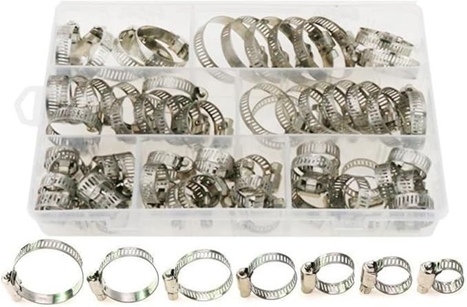 60 PCS/Box Multi Size 8mm-38mm Stainless Steel Hoop Clamp Hose Clamp Stainless Steel Set automotive pipes clip Fixed tool Pipe Clamps