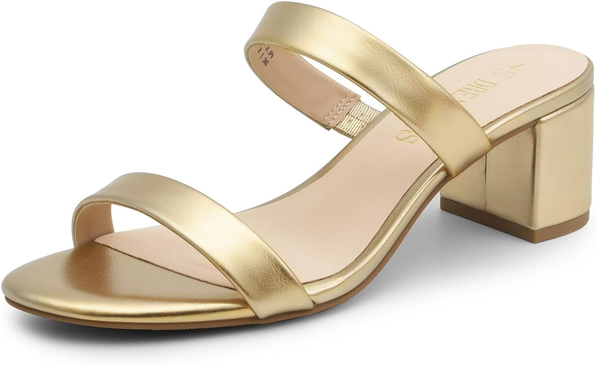 Women's Two Strap Open Toe Low Block Chunky Heels Sandals Dress Pumps Casual Summer Mules Shoes