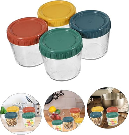 Glass Food Container 4pcs Lid Glass Jar Glass Tea Canister Yogurt Cup Coffee Canisters Cereals Container Glass Canisters with Airtight Lids Glass Sugar Container Food Jar Seal
