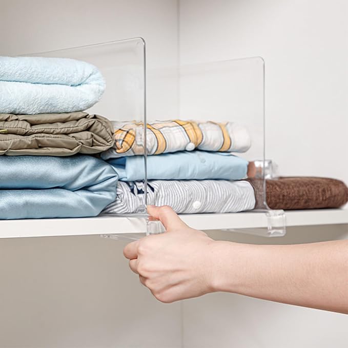 2 Pack Acrylic Shelf Dividers for Closet Organization, Adjustable Clear Clothes Purse Dividers for Closet, Shelf Separators in Closet Vertical Organizers for Sweater Storage