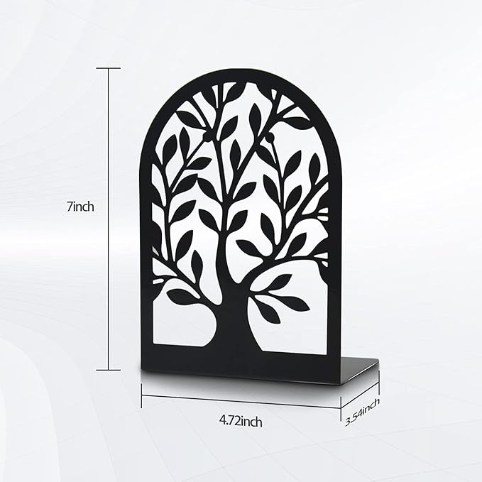 Umikk Book Ends, Bookends for Shelves, Tree Book End to Hold Books, Metal Bookend Stopper, Non-Skid Book Holder, Black Book Supports for Office Home Kitchen, Modern Decorative Bookends(3 Pair6 Pcs)