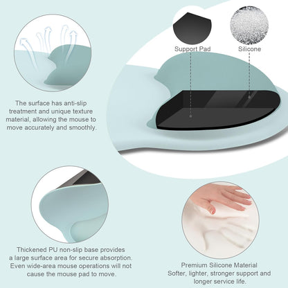 MOSISO Wrist Rest Support for Mouse Pad&Keyboard Set, Circle Curved Ergonomic Mousepad Non-Slip Base Home/Office Pain Relief&Easy Typing Pad with Soft Cloth&Silicone Lining, Aquamarine