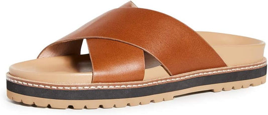 Madewell The Dayna Lugsole Slide Sandal in Leather English Saddle