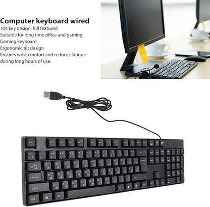 Minority Language Keyboard with USB Cable (Russian, Spanish, French, English), 4.9 ft. 104-Key Cable, Ergonomic Design Stable Performance, Plug and Play for Desktop and Laptop (Russian)
