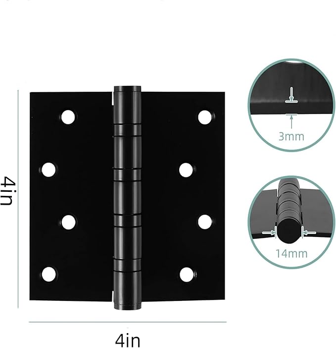 Black Exterior Door Hinges 4 Inch,Wide Throw Commercial Matte Door Hinges
