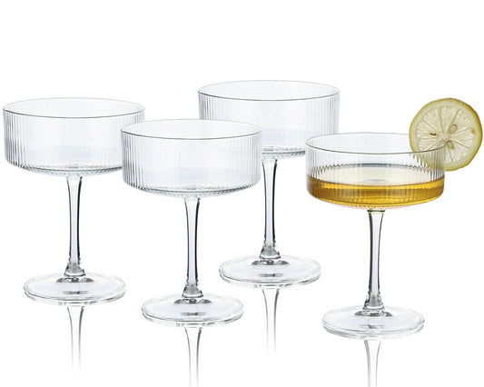 Martini Glasses set of 4, 10 oz Ribbed Coupe Glasses Champagne Coupe Glasses Set for Wine，Margarita Glass