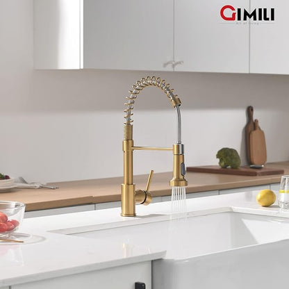 GIMILI Gold Kitchen Faucet with Sprayer,Modern Single Handle High-Arc Pull Out Kitchen Sink Faucet with Pull Down Sprayer