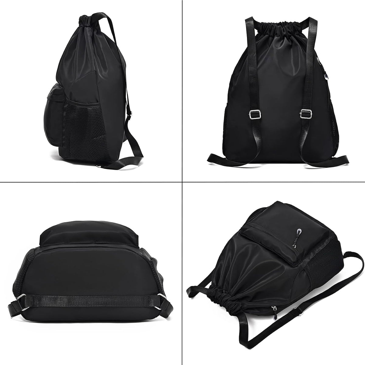 Drawstring Backpack for Women, Waterproof Drawstring Gym Bag for Men, Cinch Sack for Basketball, Pull String Sport Bag for Soccer. (Grey)