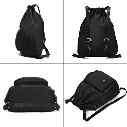 Drawstring Backpack for Women, Waterproof Drawstring Gym Bag for Men, Cinch Sack for Basketball, Pull String Sport Bag for Soccer. (Grey)