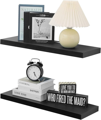 WELLAND Set of 2 Floating Shelves Wall Mounted Shelf, for Home Decor with 8" Deep (Black, 24 inch)
