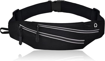 Running Belts for Men Women, Running Fanny Pack with 2-Zipper Pockets, Waterproof Waist Pack Phone Bag Carrying All Phones, Reflective Runners Belt Jogging Pocket Belt