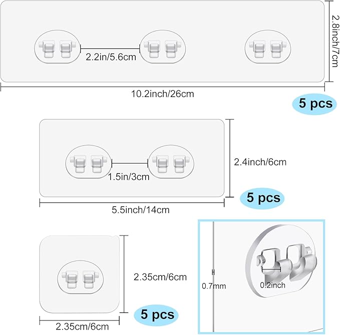 Vivinin Pack of 15 replacement adhesive hooks for shower, without perforations, strong adhesive hooks for showers and kitchen shelves