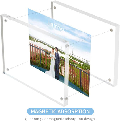 Sezanrpt Acrylic Picture Frames 5x7 Free Standing, Clear Crystal Double Side Magnets 5'' x 7'' Picture Frame, Office Desktop Magnetic 5x7 Lucite Photo Frame for Booth Display, Brand Advertiser…