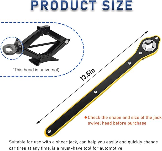 Jack Ratchet Wrench, Forward and Reverse Easily Switch Ratchet Wrench for Scissor Jack, 360 Swivel Labor Saving Jack Lift Speed Tool for Cars SUV, Universal Car Accessories (Wrench)