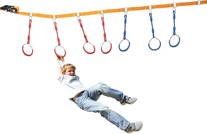 Ninja Ring Backyard Gymnastic Fitness Fist Jungle Gym Play Set Kids Playground Training Equipment, 2 Blue Fun Swing Monkey Bar Hang Climbing Ring Warrior Obstacle Course Trapeze Slackline Attachments