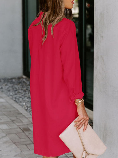 Womens Button Down Shirt Dresses with Pockets Cotton Button Up Tunics Long Sleeve Solid High Low Blouse Tops