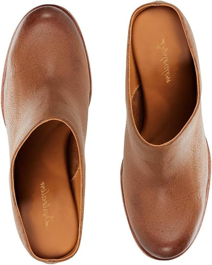 Dystralix Women Beige High Chunky Stacked Heel Mules Round Closed Toe Heeled Sandals Slip On Block Heels Matte Backless Booties Burnished Dressy Vintage Party Office Lady Slide Slippers Matte Brown size 8